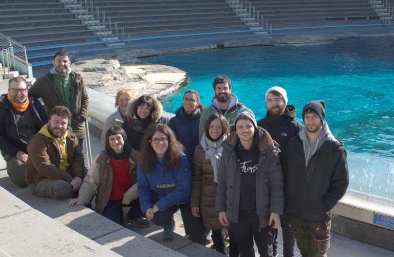 Istruttori cinofili a lezione da addestratori, falconieri e keeper 